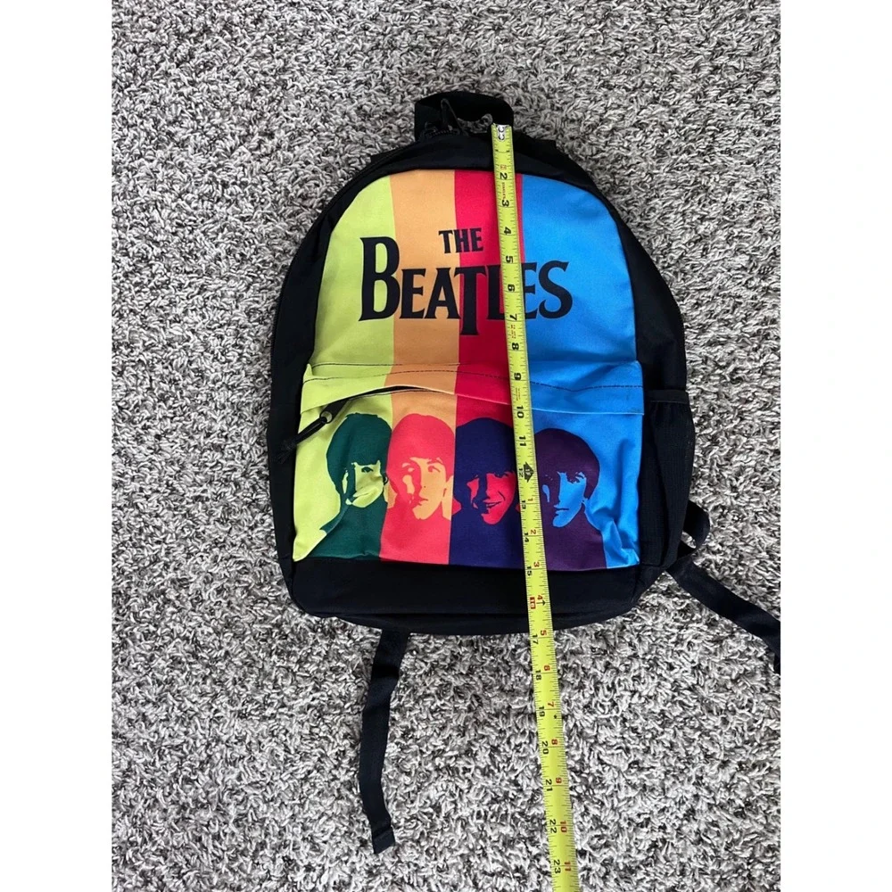 The Beatles Rainbow Portrait Backpack Black Canvas Music Bookbag Multi-Color